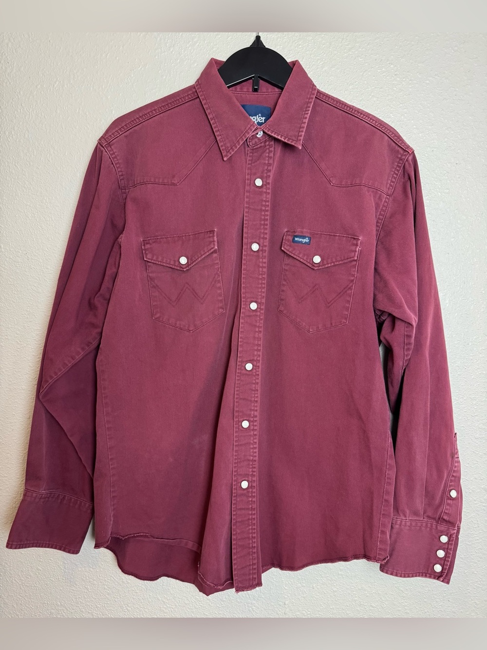 Wrangler Authentic Cowboy Western Work Shirt Pearl Snaps MW9271R Maroon 16x35